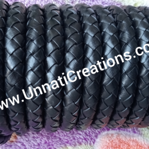Braided Leather Cord Round 20 Meter Black