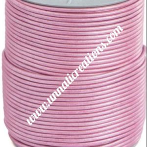 Leather Cord Round Metallic Suraiya Pink 50 Meter Spool