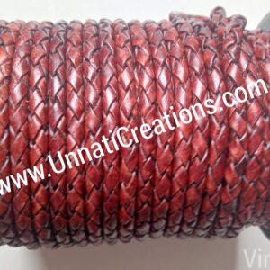 Braided Leather Cord Round 20 Meter Vintage Red