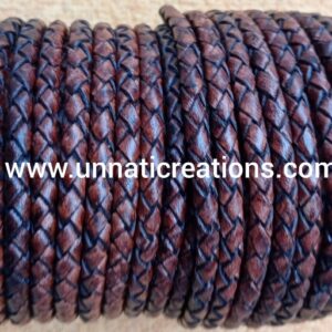 Braided Leather Cord Round 20 Meter Antique Brown