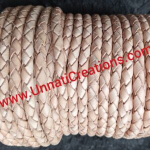 Braided Leather Cord Round 20 Meter Natural