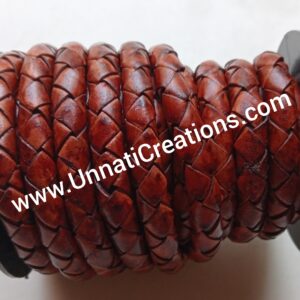 Braided Leather Cord Round 20 Meter Vintage Red