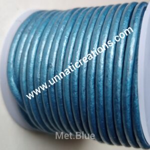 Leather Cord Round Metallic Blue 50 Meter Spool