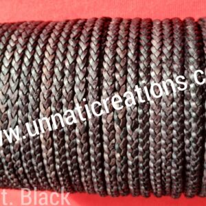 Braided Flat Leather Cord 25 Meter Antique Black