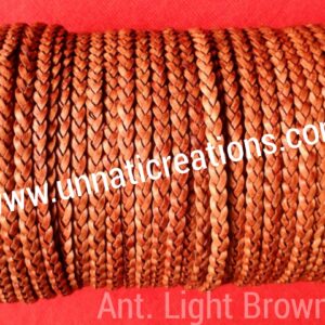 Braided Flat Leather Cord 25 Meter Antique Light Brown