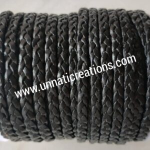 Braided Flat Leather Cord 25 Meter  Black