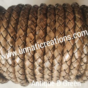 Braided Leather Cord Round 50 Meter Antique D Green