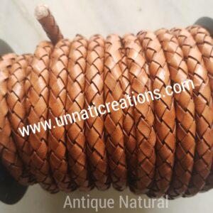 Braided Leather Cord Round 50 Meter Antique Natural