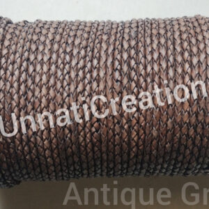 Braided Leather Cord Round 50 Meter Antique Grey