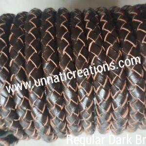 Braided Leather Cord Round 50 Meter Regular D Brown