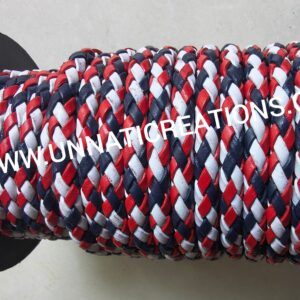 Braided Leather Cord TriColor Blue+White+Red 50 Meter